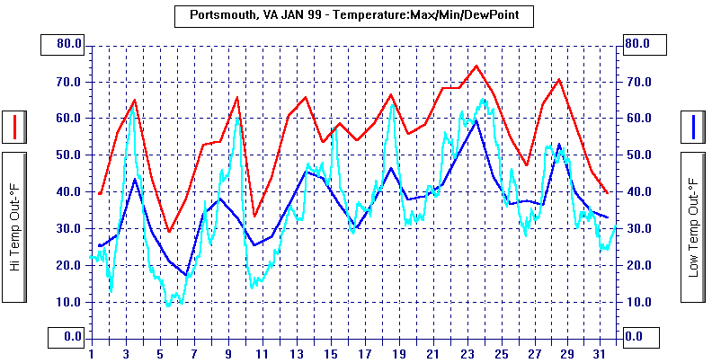January 1999 Temperature Graph